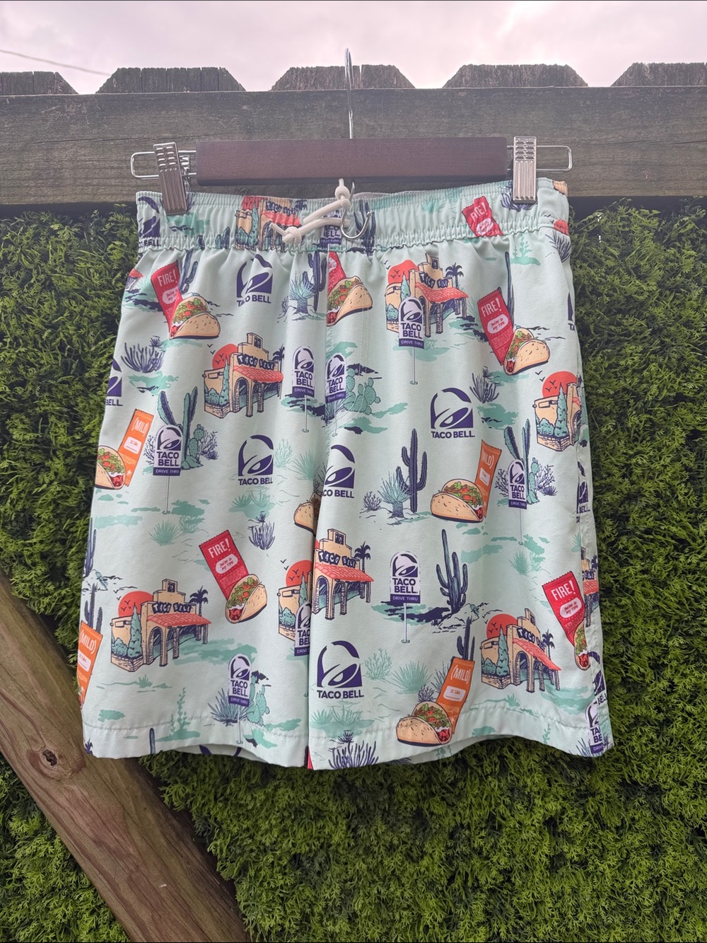 Abercrombie & Fitch Kinds Mint Green Taco Bell Print Swim Trunks